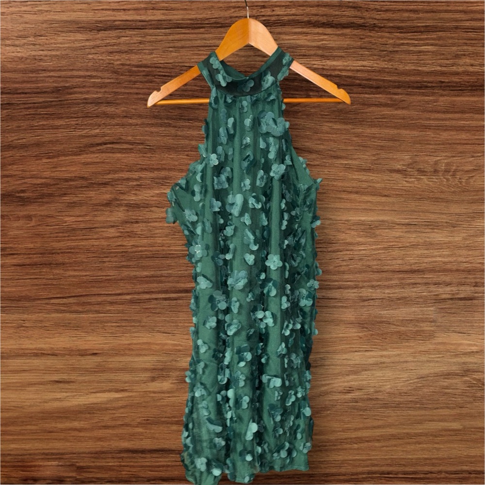 SHEIN Emerald Green Halter Floral Appliqué Dress